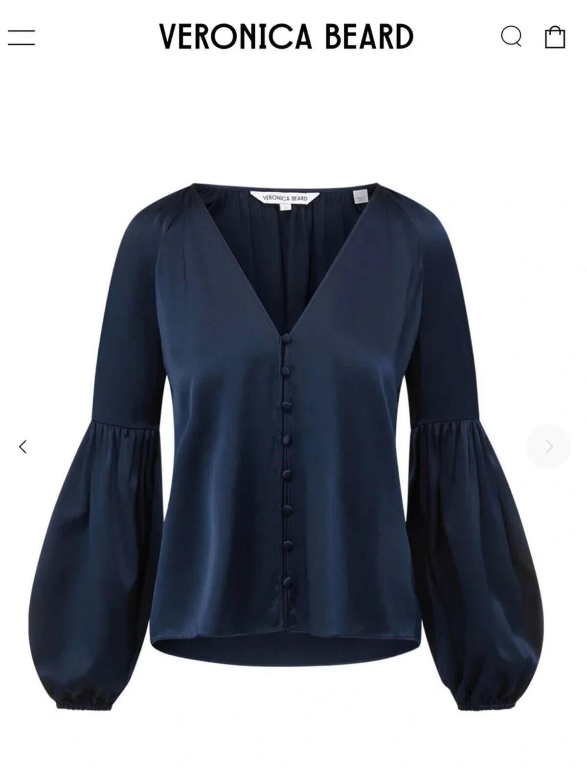 New, Veronica Beard Valentin Silk-Blend Satin Blouse In Navy Sz 4 #T3856